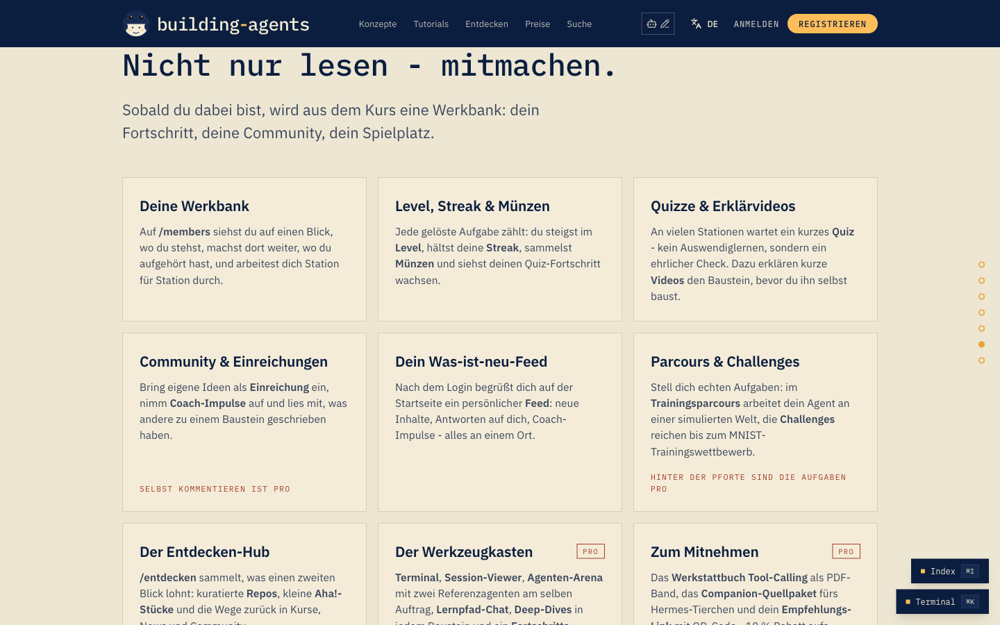 Mitmachen – Werkbank, Level, Quizze, Community, Challenges